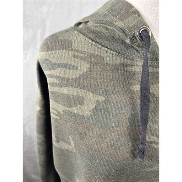 Sanctuary Green Camo‎ Pullover Sweatshirt Hoodie Cropped Rolled Hem Women's Sz S - Picture 2 of 9